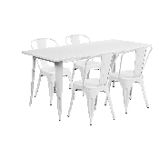 Commercial Grade 31.5" x 63" Rectangular White Metal Indoor-Outdoor Table Set with 4 Stack Chairs, ET-CT005-4-30-WH-GG