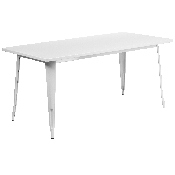 Commercial Grade 31.5" x 63" Rectangular White Metal Indoor-Outdoor Table Set with 4 Stack Chairs, ET-CT005-4-30-WH-GG
