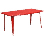 Commercial Grade 31.5" x 63" Rectangular Red Metal Indoor-Outdoor Table Set with 4 Arm Chairs, ET-CT005-4-70-RED-GG