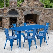 Commercial Grade 31.5" x 63" Rectangular Blue Metal Indoor-Outdoor Table Set with 6 Stack Chairs, ET-CT005-6-30-BL-GG