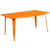 Commercial Grade 31.5" x 63" Rectangular Orange Metal Indoor-Outdoor Table Set with 6 Stack Chairs, ET-CT005-6-30-OR-GG
