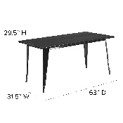 Commercial Grade 31.5" x 63" Rectangular Black Metal Indoor-Outdoor Table, ET-CT005-BK-GG