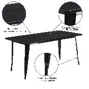 Commercial Grade 31.5" x 63" Rectangular Black Metal Indoor-Outdoor Table, ET-CT005-BK-GG