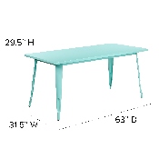 Commercial Grade 31.5" x 63" Rectangular Mint Green Metal Indoor-Outdoor Table, ET-CT005-MINT-GG