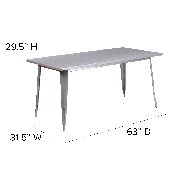 Commercial Grade 31.5" x 63" Rectangular Silver Metal Indoor-Outdoor Table, ET-CT005-SIL-GG