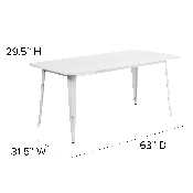Commercial Grade 31.5" x 63" Rectangular White Metal Indoor-Outdoor Table, ET-CT005-WH-GG