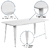 Commercial Grade 31.5" x 63" Rectangular White Metal Indoor-Outdoor Table, ET-CT005-WH-GG