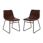 18 inch Dining Table Height Chair, Mid-Back Sled Base Dining Chair in Dark Brown LeatherSoft with Black Frame, Set of 2, ET-ER18345-18-DB-BK-GG