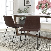 18 inch Dining Table Height Chair, Mid-Back Sled Base Dining Chair in Dark Brown LeatherSoft with Black Frame, Set of 2, ET-ER18345-18-DB-BK-GG