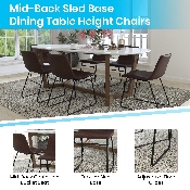 18 inch Dining Table Height Chair, Mid-Back Sled Base Dining Chair in Dark Brown LeatherSoft with Black Frame, Set of 2, ET-ER18345-18-DB-BK-GG