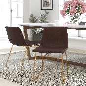 18 inch Dining Table Height Chair, Mid-Back Sled Base Dining Chair in Dark Brown LeatherSoft with Gold Frame, Set of 2, ET-ER18345-18-DB-GG