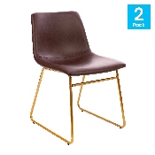 18 inch Dining Table Height Chair, Mid-Back Sled Base Dining Chair in Dark Brown LeatherSoft with Gold Frame, Set of 2, ET-ER18345-18-DB-GG