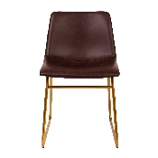 18 inch Dining Table Height Chair, Mid-Back Sled Base Dining Chair in Dark Brown LeatherSoft with Gold Frame, Set of 2, ET-ER18345-18-DB-GG