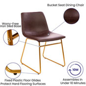18 inch Dining Table Height Chair, Mid-Back Sled Base Dining Chair in Dark Brown LeatherSoft with Gold Frame, Set of 2, ET-ER18345-18-DB-GG