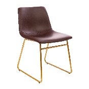 18 inch Dining Table Height Chair, Mid-Back Sled Base Dining Chair in Dark Brown LeatherSoft with Gold Frame, Set of 2, ET-ER18345-18-DB-GG