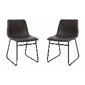 18 inch Dining Table Height Chair, Mid-Back Sled Base Dining Chair in Dark Gray LeatherSoft with Black Frame, Set of 2, ET-ER18345-18-GY-BK-GG