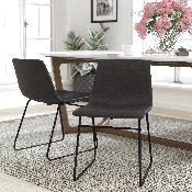 18 inch Dining Table Height Chair, Mid-Back Sled Base Dining Chair in Dark Gray LeatherSoft with Black Frame, Set of 2, ET-ER18345-18-GY-BK-GG