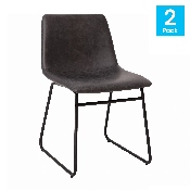 18 inch Dining Table Height Chair, Mid-Back Sled Base Dining Chair in Dark Gray LeatherSoft with Black Frame, Set of 2, ET-ER18345-18-GY-BK-GG