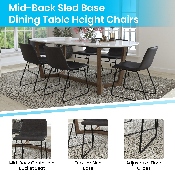 18 inch Dining Table Height Chair, Mid-Back Sled Base Dining Chair in Dark Gray LeatherSoft with Black Frame, Set of 2, ET-ER18345-18-GY-BK-GG