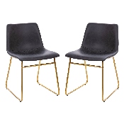 18 inch Dining Table Height Chair, Mid-Back Sled Base Dining Chair in Dark Gray LeatherSoft with Gold Frame, Set of 2, ET-ER18345-18-GY-GG
