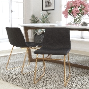 18 inch Dining Table Height Chair, Mid-Back Sled Base Dining Chair in Dark Gray LeatherSoft with Gold Frame, Set of 2, ET-ER18345-18-GY-GG