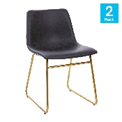 18 inch Dining Table Height Chair, Mid-Back Sled Base Dining Chair in Dark Gray LeatherSoft with Gold Frame, Set of 2, ET-ER18345-18-GY-GG