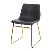 18 inch Dining Table Height Chair, Mid-Back Sled Base Dining Chair in Dark Gray LeatherSoft with Gold Frame, Set of 2, ET-ER18345-18-GY-GG