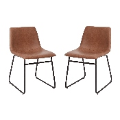 18 inch Dining Table Height Chair, Mid-Back Sled Base Dining Chair in Light Brown LeatherSoft with Black Frame, Set of 2, ET-ER18345-18-LB-BK-GG