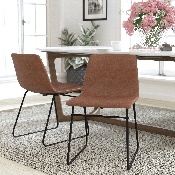 18 inch Dining Table Height Chair, Mid-Back Sled Base Dining Chair in Light Brown LeatherSoft with Black Frame, Set of 2, ET-ER18345-18-LB-BK-GG