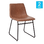 18 inch Dining Table Height Chair, Mid-Back Sled Base Dining Chair in Light Brown LeatherSoft with Black Frame, Set of 2, ET-ER18345-18-LB-BK-GG