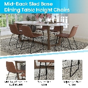 18 inch Dining Table Height Chair, Mid-Back Sled Base Dining Chair in Light Brown LeatherSoft with Black Frame, Set of 2, ET-ER18345-18-LB-BK-GG
