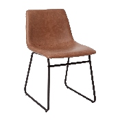 18 inch Dining Table Height Chair, Mid-Back Sled Base Dining Chair in Light Brown LeatherSoft with Black Frame, Set of 2, ET-ER18345-18-LB-BK-GG