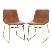 18 inch Dining Table Height Chair, Mid-Back Sled Base Dining Chair in Light Brown LeatherSoft with Gold Frame, Set of 2, ET-ER18345-18-LB-GG