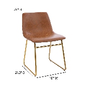 18 inch Dining Table Height Chair, Mid-Back Sled Base Dining Chair in Light Brown LeatherSoft with Gold Frame, Set of 2, ET-ER18345-18-LB-GG