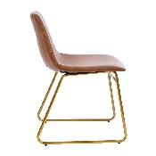 18 inch Dining Table Height Chair, Mid-Back Sled Base Dining Chair in Light Brown LeatherSoft with Gold Frame, Set of 2, ET-ER18345-18-LB-GG