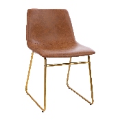 18 inch Dining Table Height Chair, Mid-Back Sled Base Dining Chair in Light Brown LeatherSoft with Gold Frame, Set of 2, ET-ER18345-18-LB-GG