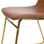 18 inch Dining Table Height Chair, Mid-Back Sled Base Dining Chair in Light Brown LeatherSoft with Gold Frame, Set of 2, ET-ER18345-18-LB-GG