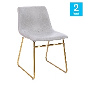 18 inch Dining Table Height Chair, Mid-Back Sled Base Dining Chair in Light Gray LeatherSoft with Gold Frame, Set of 2, ET-ER18345-18-LG-GG