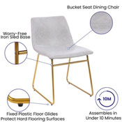 18 inch Dining Table Height Chair, Mid-Back Sled Base Dining Chair in Light Gray LeatherSoft with Gold Frame, Set of 2, ET-ER18345-18-LG-GG