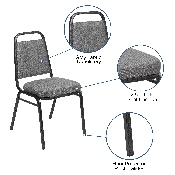 HERCULES Series Trapezoidal Back Stacking Banquet Chair with 2.5" Thick Seat in Gray Fabric - Silver Vein Frame, FD-BHF-1-SILVERVEIN-BCG-GG
