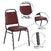 HERCULES Series Trapezoidal Back Stacking Banquet Chair in Burgundy Vinyl - Silver Vein Frame, FD-BHF-2-BY-VYL-GG