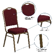 HERCULES Series Crown Back Stacking Banquet Chair in Burgundy Fabric - Gold Frame, FD-C01-ALLGOLD-3169-GG