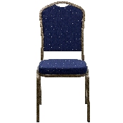 HERCULES Series Crown Back Stacking Banquet Chair in Navy Blue Dot Patterned Fabric - Gold Vein Frame, FD-C01-GOLDVEIN-S0810-GG