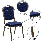 HERCULES Series Crown Back Stacking Banquet Chair in Navy Blue Dot Patterned Fabric - Gold Vein Frame, FD-C01-GOLDVEIN-S0810-GG