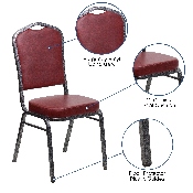 HERCULES Series Crown Back Stacking Banquet Chair in Burgundy Vinyl - Silver Vein Frame, FD-C01-SILVERVEIN-BURG-VY-GG