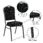 HERCULES Series Crown Back Stacking Banquet Chair in Black Dot Patterned Fabric - Silver Vein Frame, FD-C01-SILVERVEIN-S076-GG