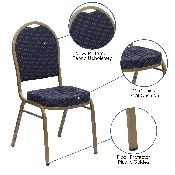 HERCULES Series Dome Back Stacking Banquet Chair in Navy Patterned Fabric - Gold Frame, FD-C03-ALLGOLD-H203774-GG