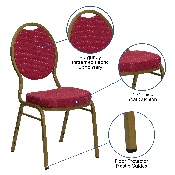 HERCULES Series Teardrop Back Stacking Banquet Chair in Burgundy Patterned Fabric - Gold Frame, FD-C04-ALLGOLD-2804-GG