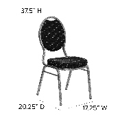HERCULES Series Teardrop Back Stacking Banquet Chair in Black Patterned Fabric - Silver Vein Frame, FD-C04-SILVERVEIN-S076-GG