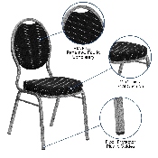 HERCULES Series Teardrop Back Stacking Banquet Chair in Black Patterned Fabric - Silver Vein Frame, FD-C04-SILVERVEIN-S076-GG